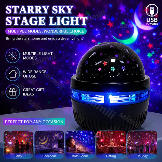 Veilleuse Projecteur Ciel Étoilé LED USB – Étoiles & Lune, Décoration Atmosphère
