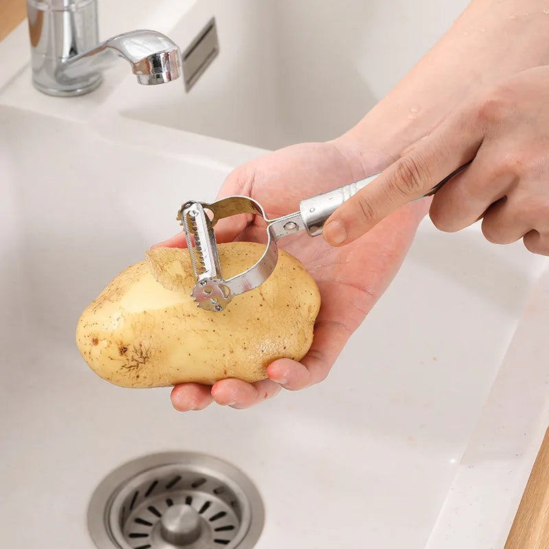 Éplucheur-râpe julienne 2-en-1 en acier inoxydable – Pommes de terre, concombre, carotte et plus