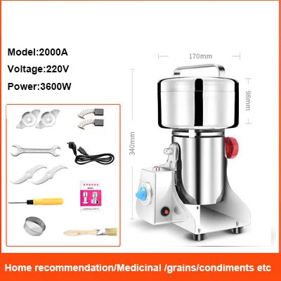 Moulin à Farine Électrique BEIJAMEI – Broyeur de Céréales, Épices & Café | 1800W, 50-300 Mesh