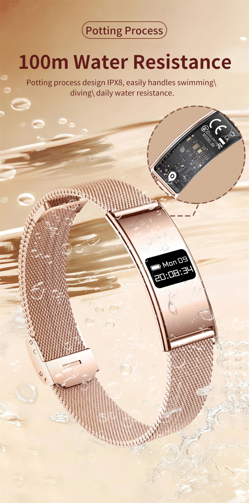 Montre Connectée Ultra-Fine BOXUXING 2026 – Suivi Cardio, SpO2, Sommeil, IPX8 | Bracelet Sportif Femme
