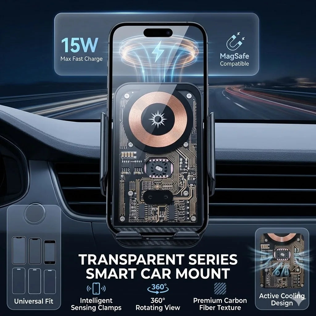 Support téléphone voiture avec chargeur sans fil 15W – Fixation grille d'aération, rotatif, compatible smartphones