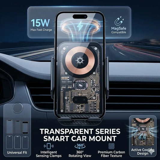 Support téléphone voiture avec chargeur sans fil 15W – Fixation grille d'aération, rotatif, compatible smartphones