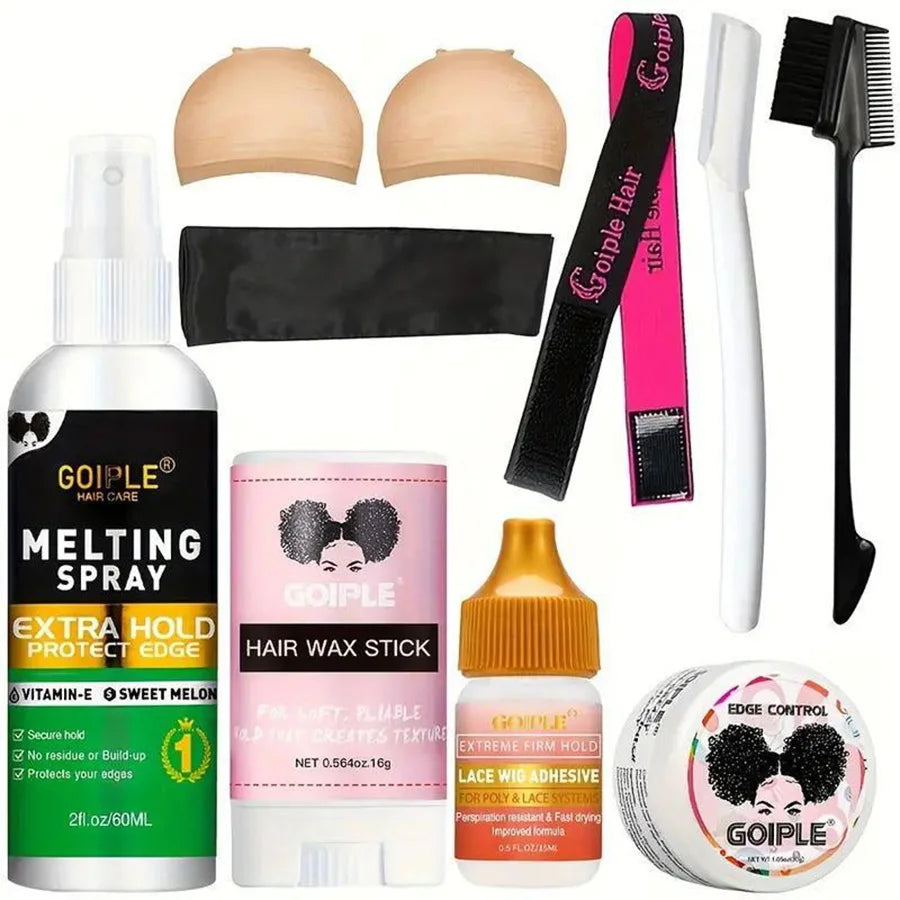 Kit Coiffage Perruque Lace GOIPLE – Colle, Cire Fixante et Gel Edge Control | Longue Tenue
