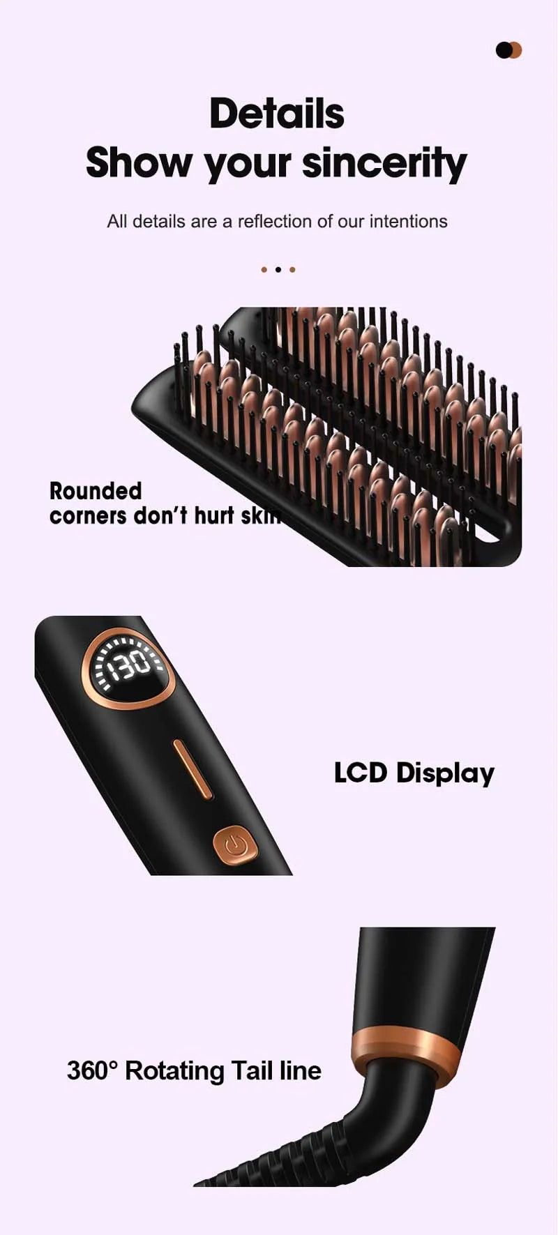 Brosse lissante électrique anti-frisottis 2-en-1 en céramique avec écran LCD numérique