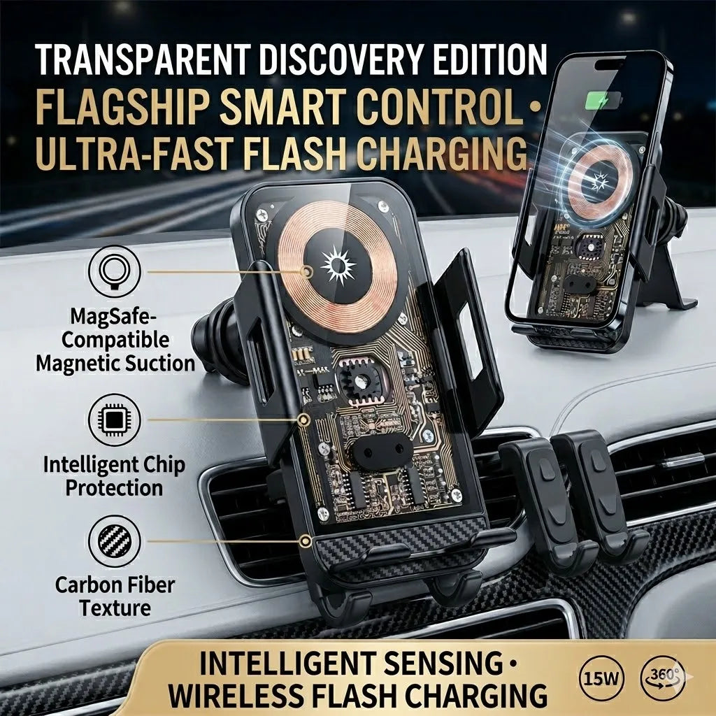 Support téléphone voiture avec chargeur sans fil 15W – Fixation grille d'aération, rotatif, compatible smartphones