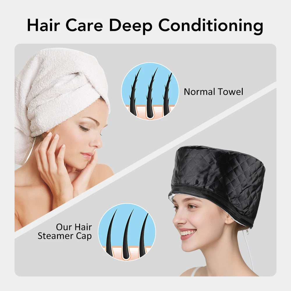 Bonnet Vapeur Chauffant Hailicare – 9 Températures, 5 Minuteries, Cuir PU, Soin Capillaire Spa Maison