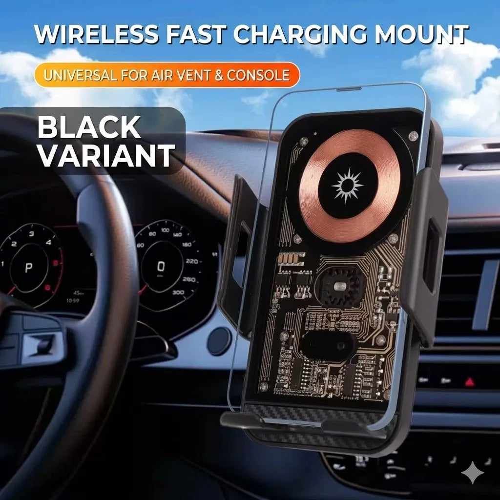 Support téléphone voiture avec chargeur sans fil 15W – Fixation grille d'aération, rotatif, compatible smartphones