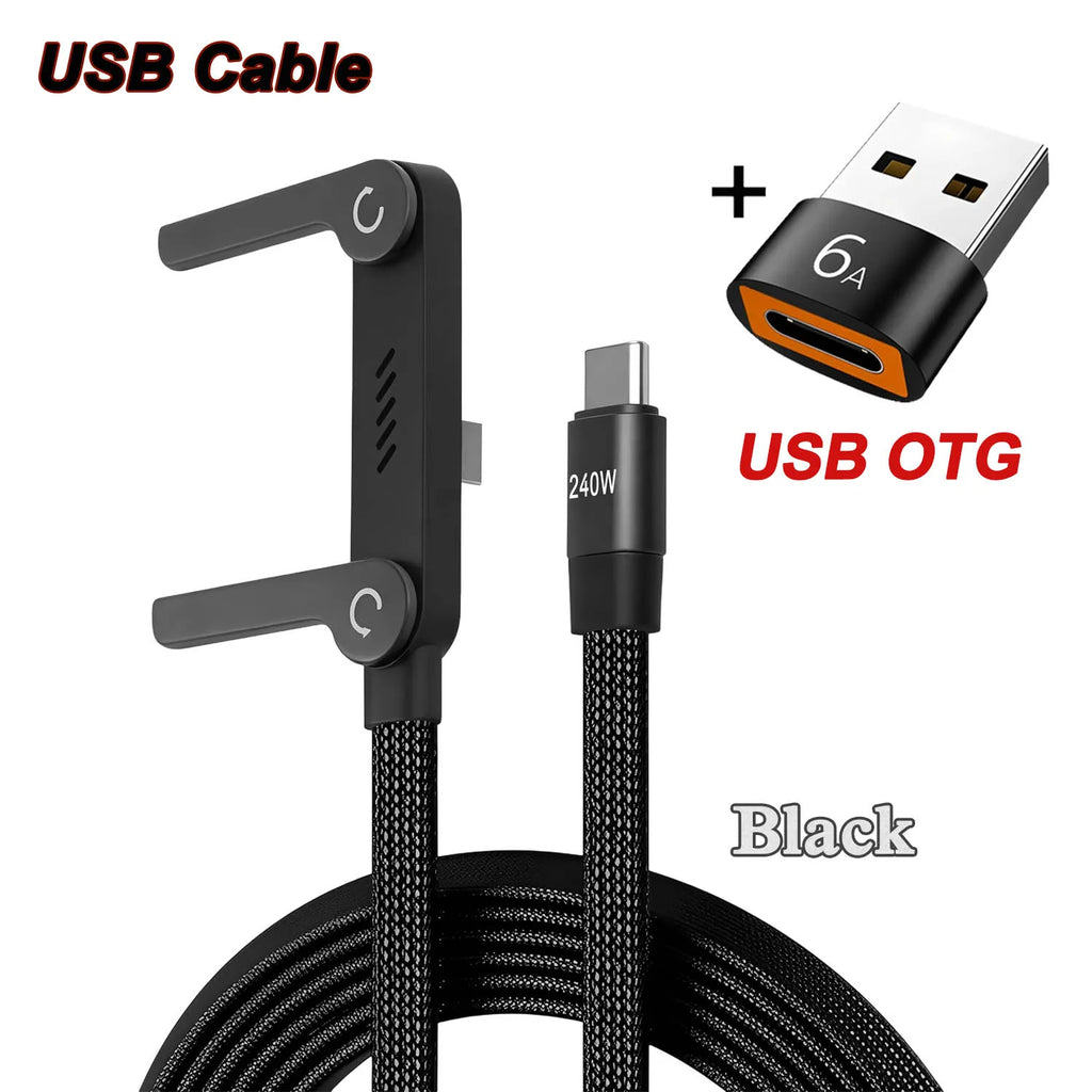 Câble USB-C 240W 2-en-1 avec Support Pliable – Charge Rapide, OTG, Type-C vers Type-C