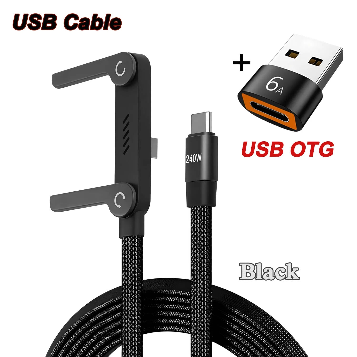 Câble USB-C 240W 2-en-1 avec Support Pliable – Charge Rapide, OTG, Type-C vers Type-C