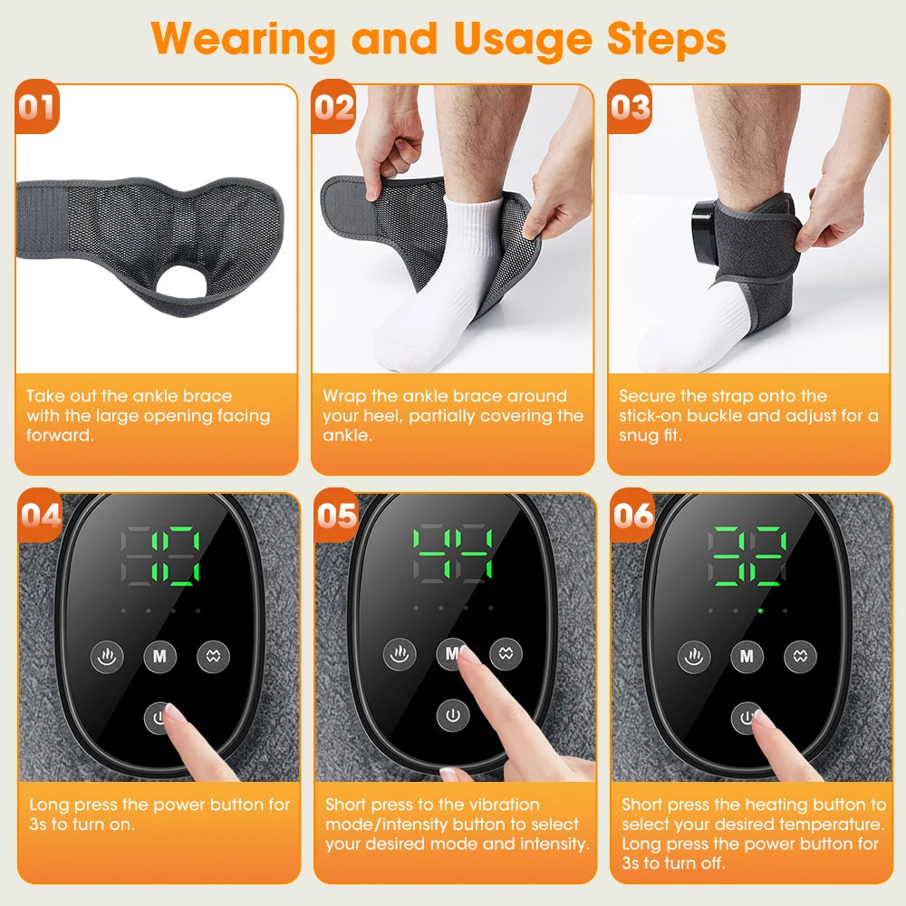 Masseur de Cheville Sans Fil – Chaleur & Vibration, 4 Modes, Batterie 1800mAh | Maison & Bureau