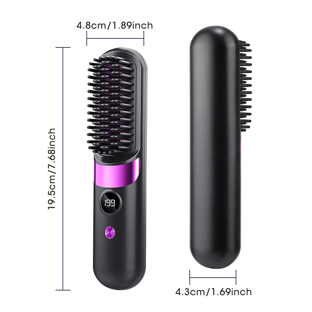 Peigne chauffant électrique sans fil pour lisser les cheveux, brosse lissante, ions négatifs, anti-brûlure, outil de coiffage