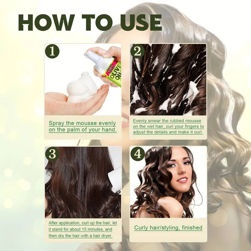 Mousse Coiffante Boucles – Tenue Forte à l'Huile d'Olive | Anti-Frisottis pour Perruques et Cheveux Naturels