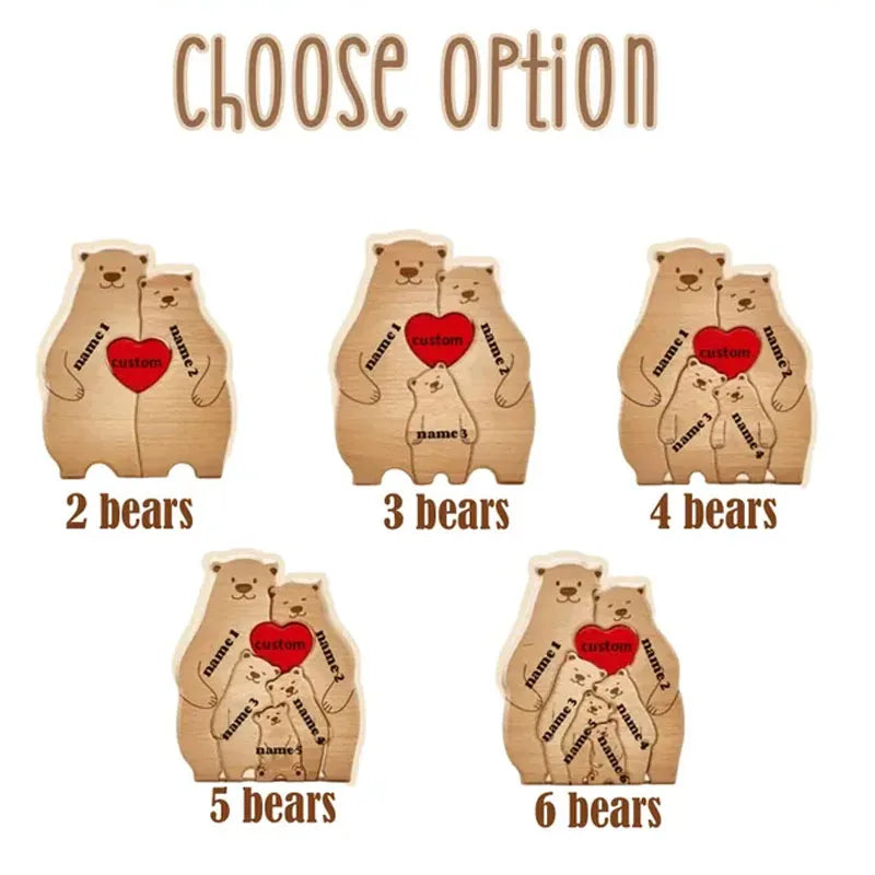Puzzle Ours en Bois Personnalisé pour la Famille – Prénoms Gravés, Cadeau Anniversaire, Noël, Décoration Maison