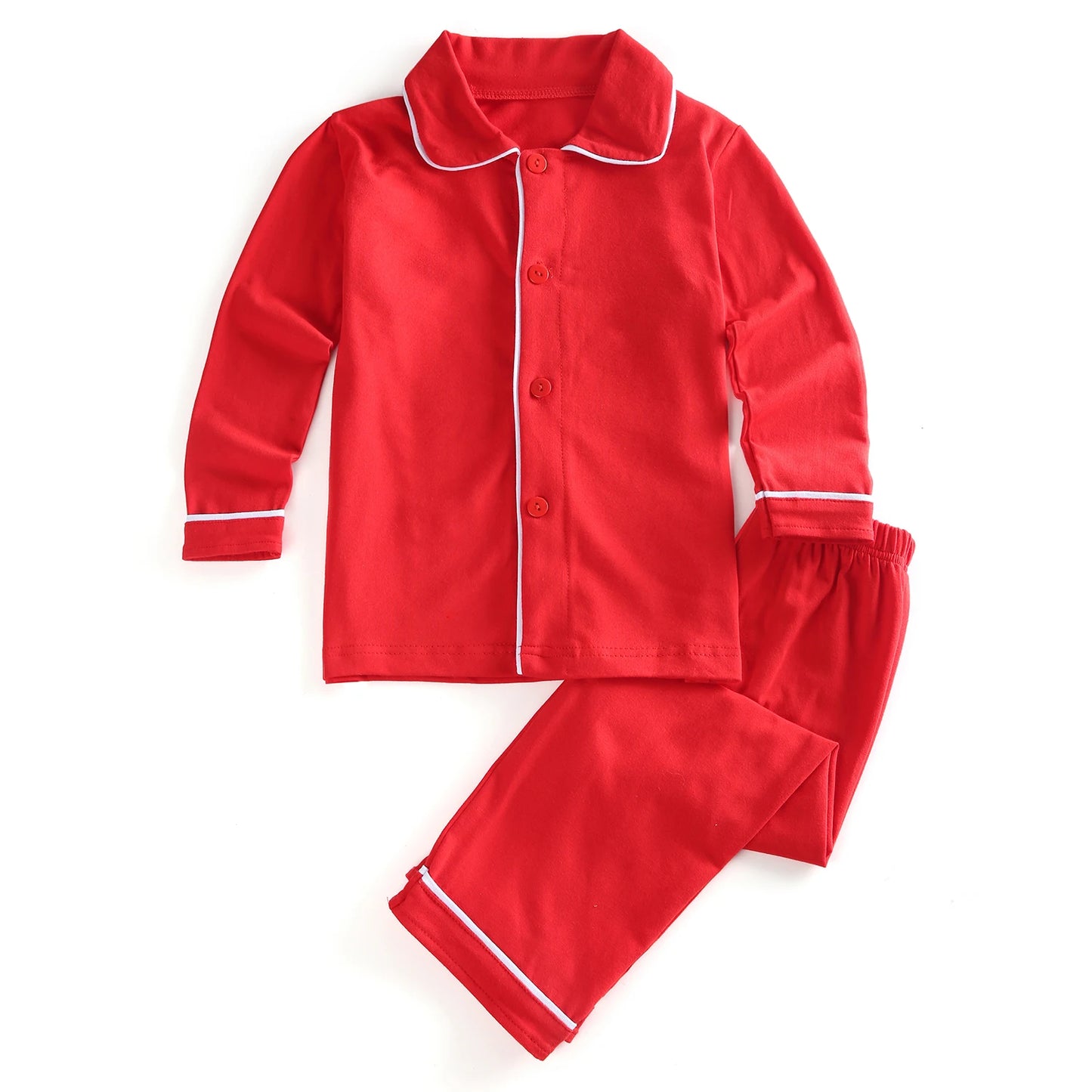 Flanelle Noël Famille Tenues Assortis Garçons Et Filles Pyjamas À Volants Blanc Dentelle Rouge À Manches Longues Bébé Bouton Enfants Pyjamas Ensembles