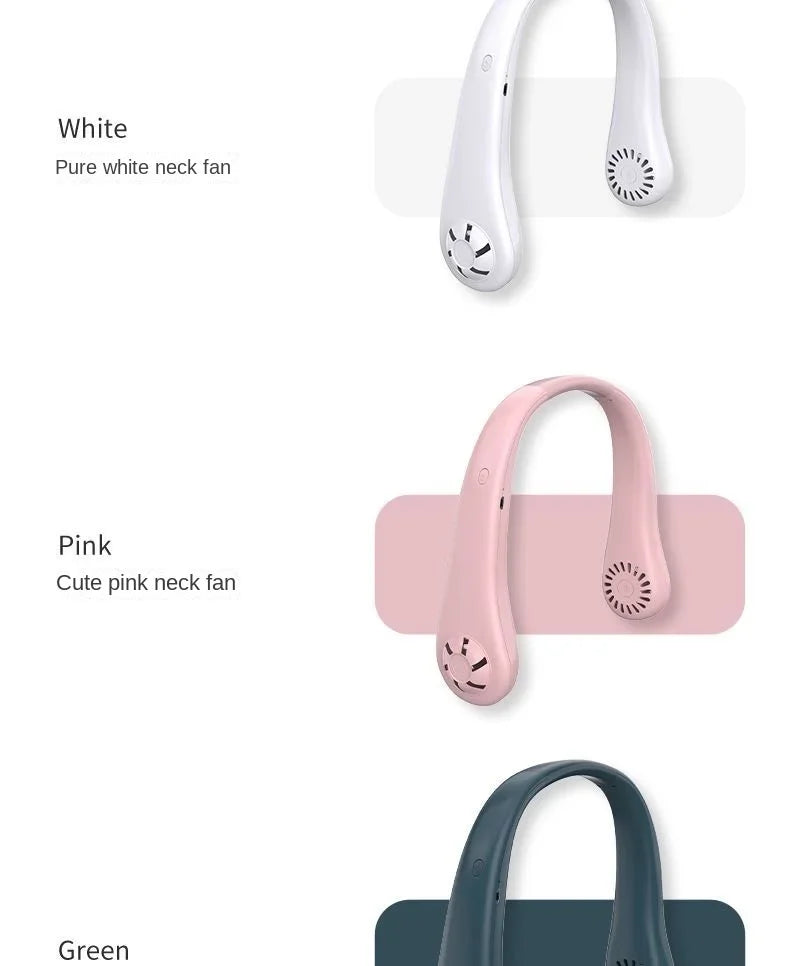 Ventilateur de Cou Sans Pales USB Rechargeable – 3 Vitesses, Mains Libres, Été & Voyage