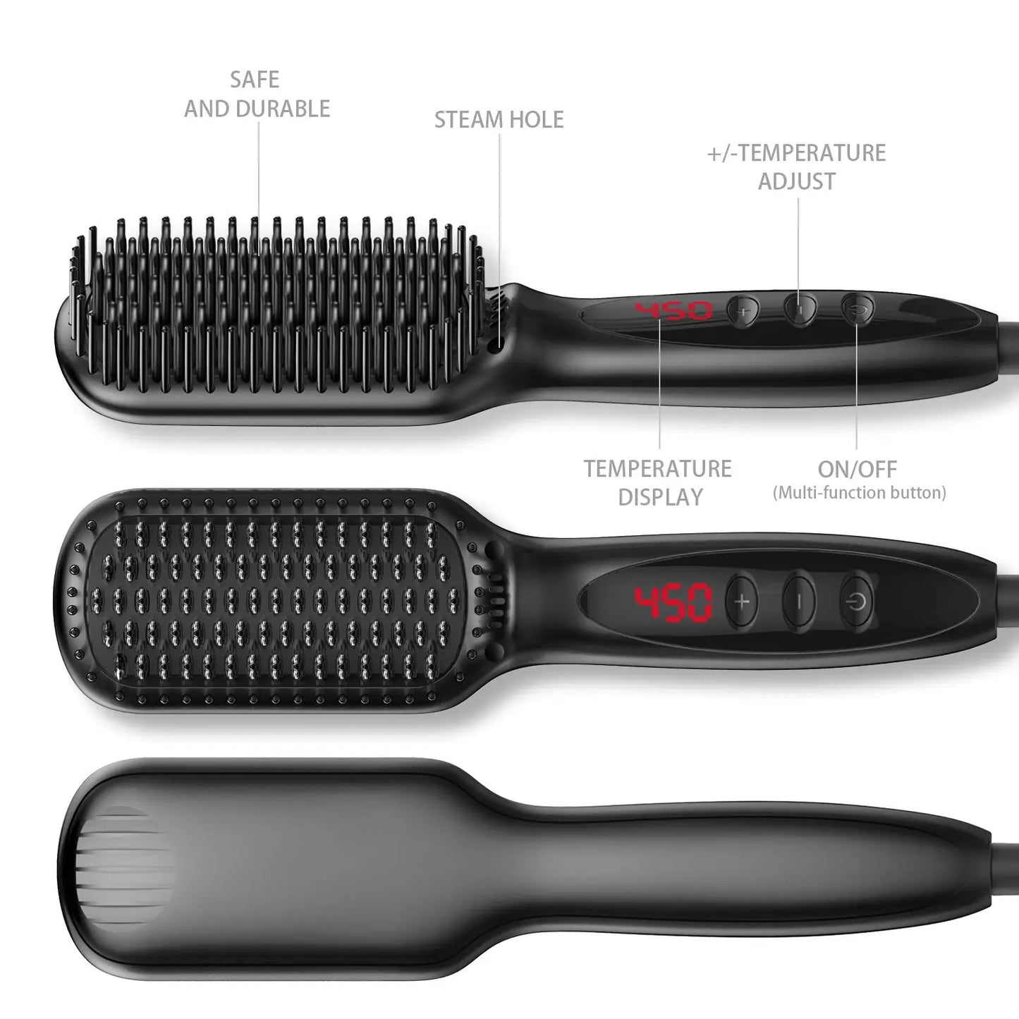 Brosse lissante électrique chauffante pour cheveux et barbe, en céramique anti-brûlure