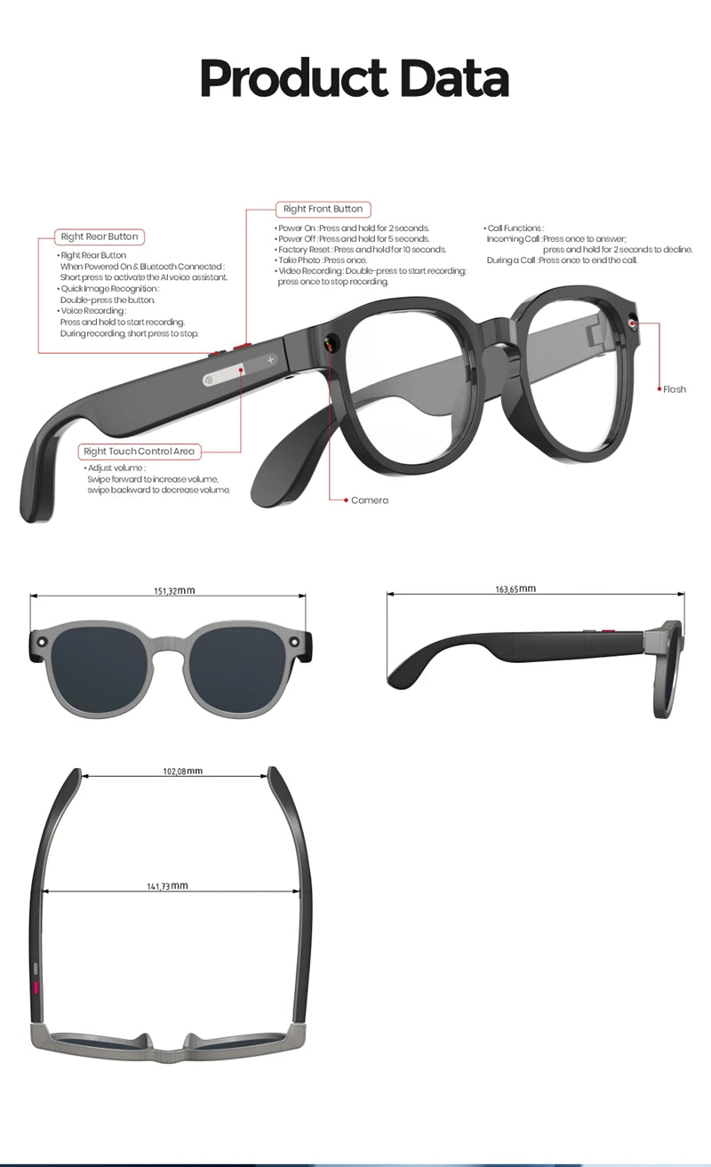 Lunettes Intelligentes IA Lenovo 2026 – Caméra HD 8MP, Vidéo 4K, Traduction IA, Appel Bluetooth & Musique
