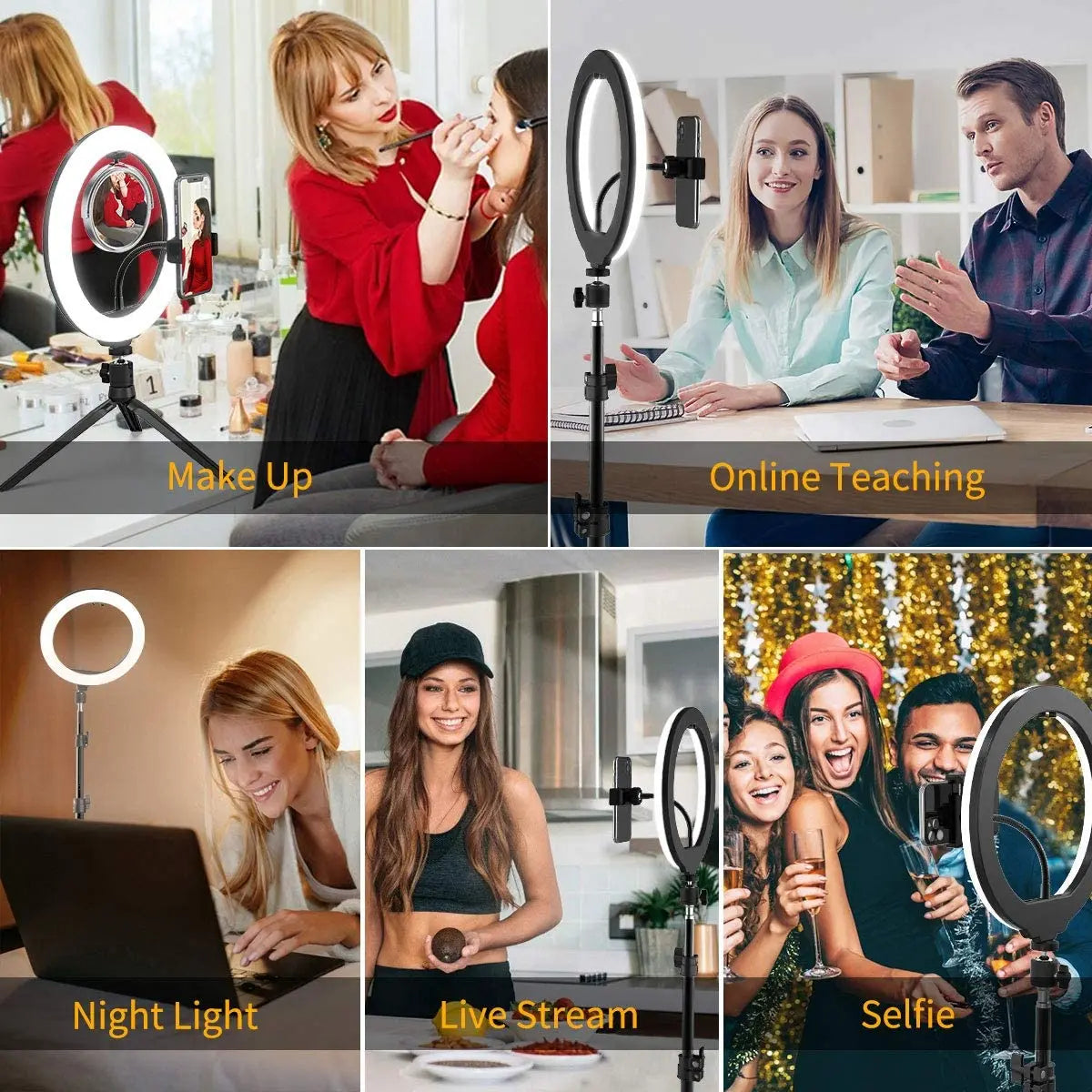 Anneau Lumineux LED pour Selfie & Vidéo – Trépied Réglable, 3 Modes & 10 Niveaux