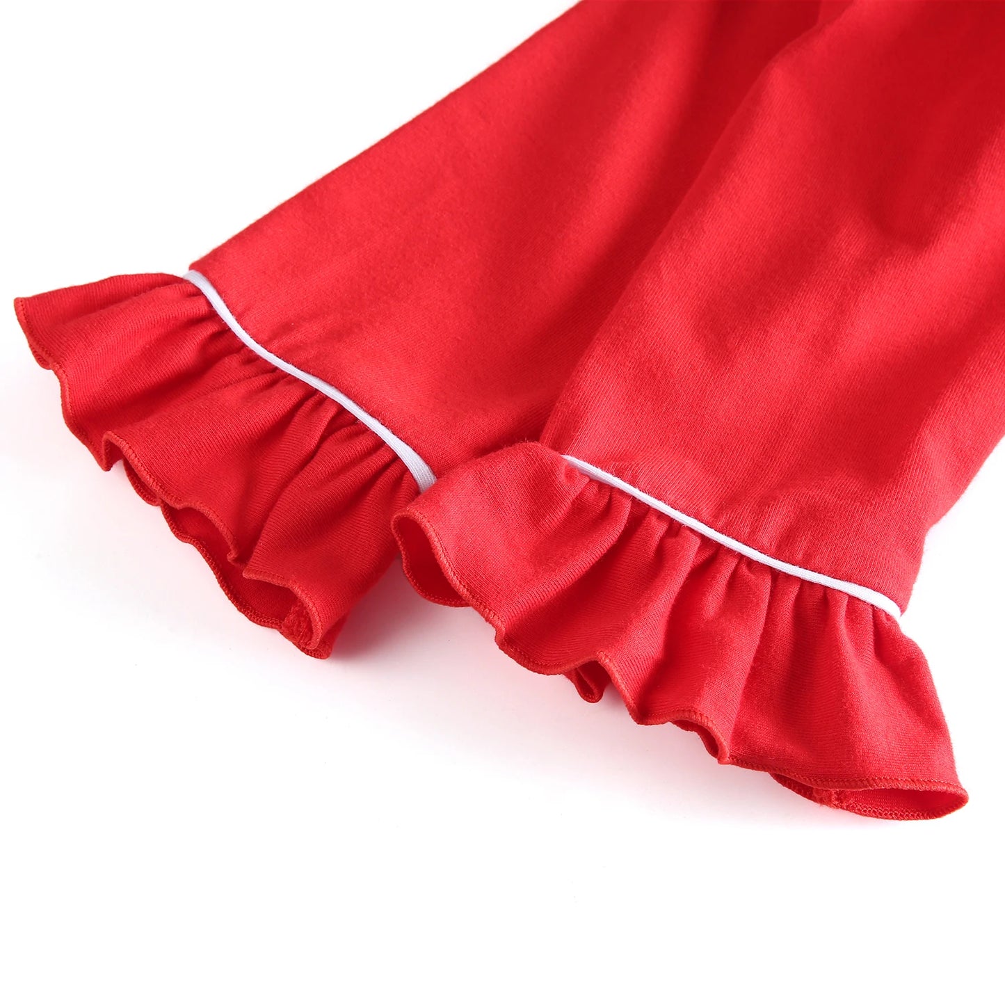 Flanelle Noël Famille Tenues Assortis Garçons Et Filles Pyjamas À Volants Blanc Dentelle Rouge À Manches Longues Bébé Bouton Enfants Pyjamas Ensembles