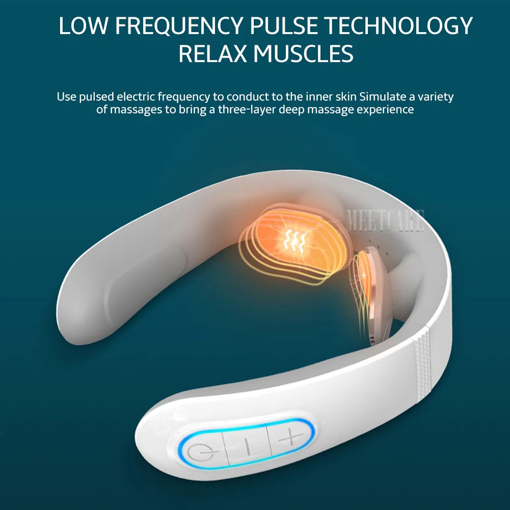 Masseur de Cou Intelligent TENS MEETCARE – 16 Niveaux, 10 Modes, Soulagement Douleur Cervicale