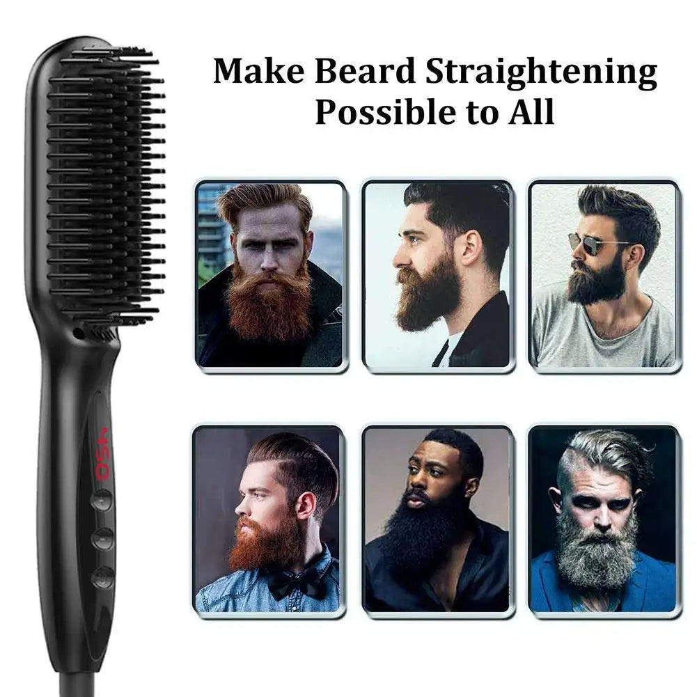 Brosse lissante électrique chauffante pour cheveux et barbe, en céramique anti-brûlure