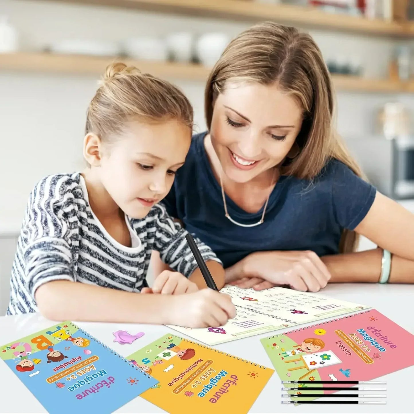 Cahier Magique d'Écriture Française – Ardoise Réutilisable avec Stylo | Enfants 3-8 ans