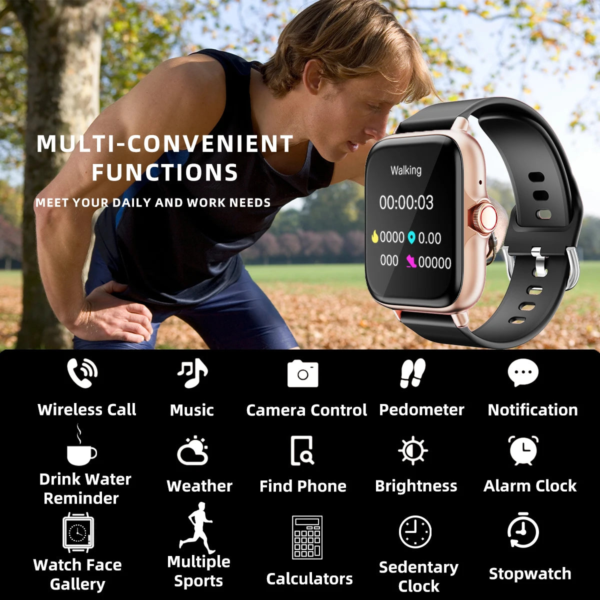Montre Connectée 1,83" — Étanche, Appels, Surveillance du Sommeil, Podomètre