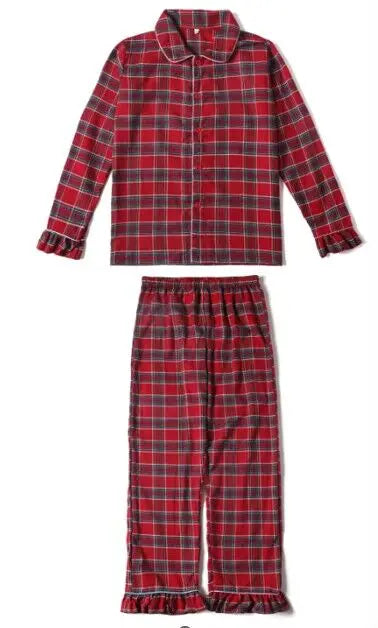 Flanelle Noël Famille Tenues Assortis Garçons Et Filles Pyjamas À Volants Blanc Dentelle Rouge À Manches Longues Bébé Bouton Enfants Pyjamas Ensembles