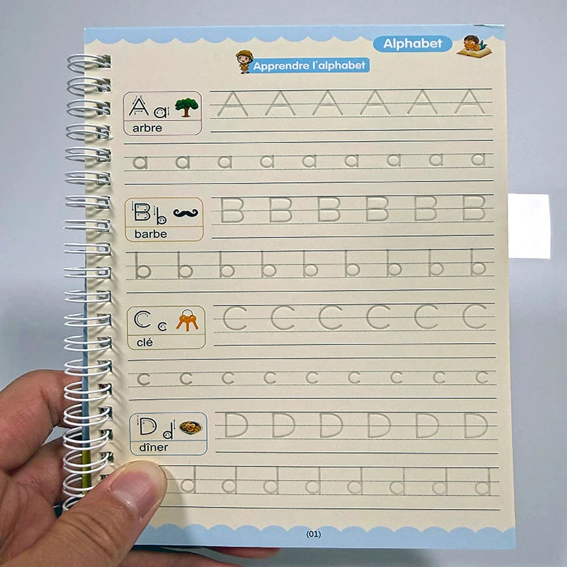 Cahier Magique d'Écriture Française avec Stylo – Ardoise Réutilisable Enfants 3-8 ans