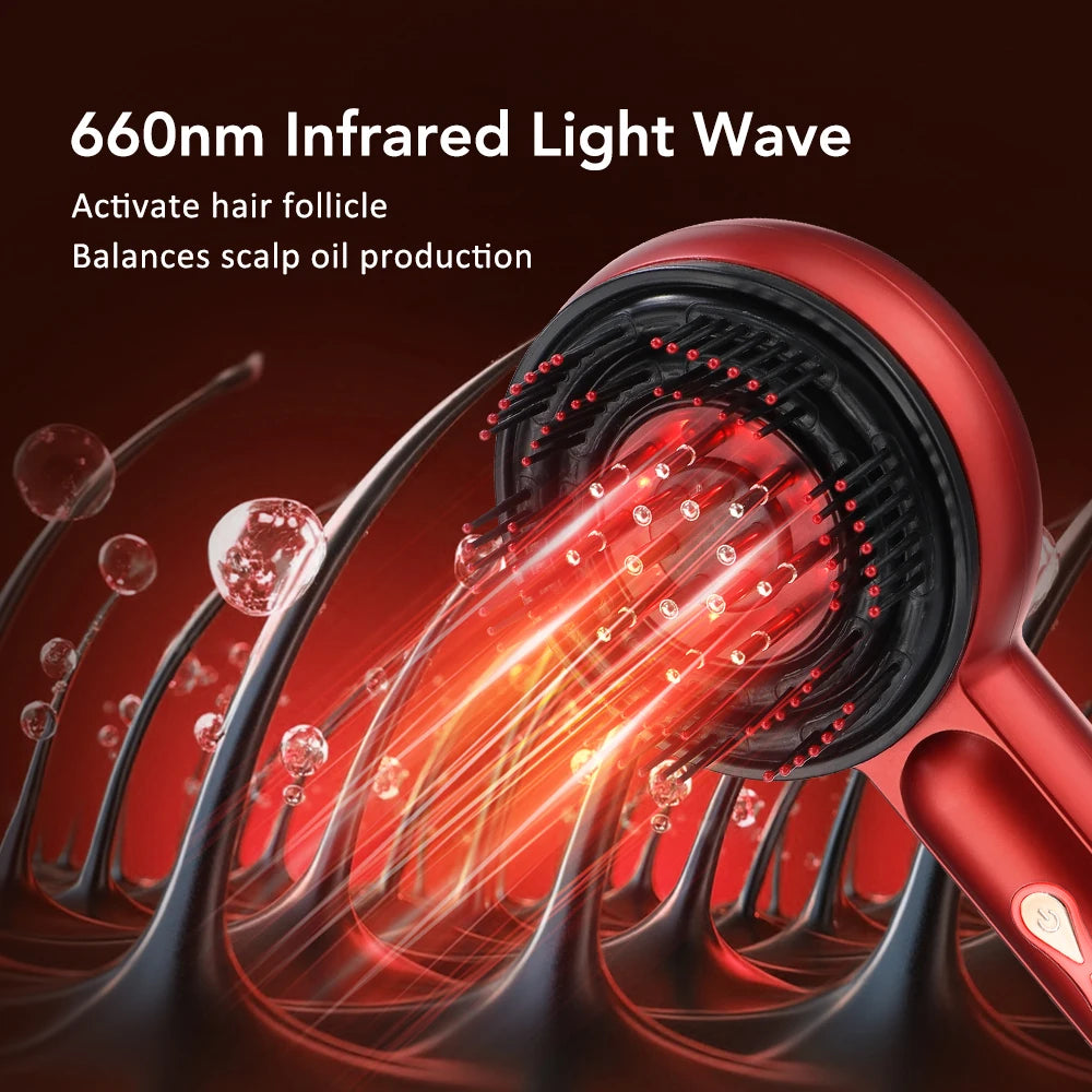 Peigne de Massage électrique, thérapie à la lumière rouge, Vibration, croissance des cheveux, brosse pour cuir chevelu, Anti-perte de cheveux, applicateur d'huile liquide
