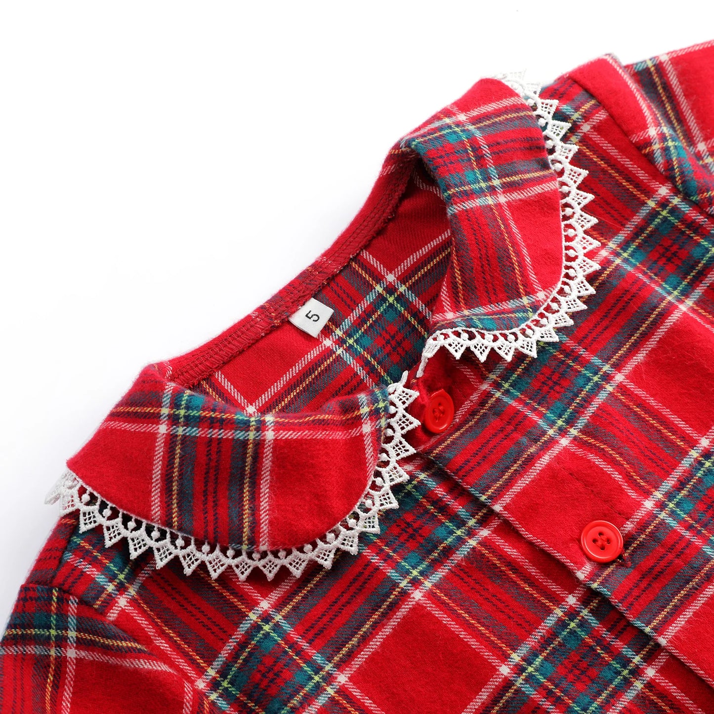 Flanelle Noël Famille Tenues Assortis Garçons Et Filles Pyjamas À Volants Blanc Dentelle Rouge À Manches Longues Bébé Bouton Enfants Pyjamas Ensembles