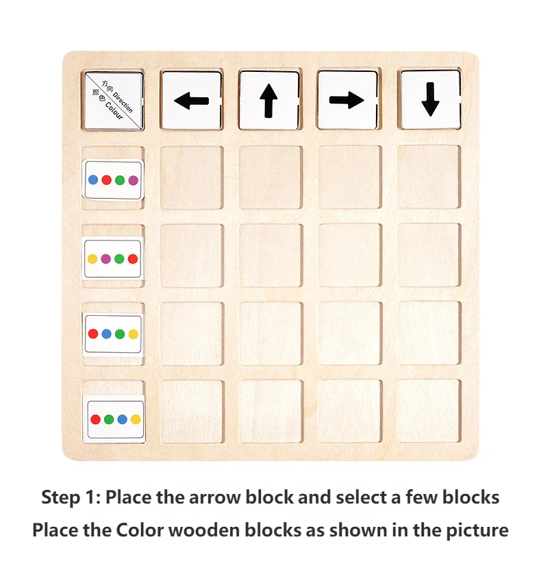 Jeu de Plateau Éducatif Montessori en Bois – Logique, Couleurs & Directions