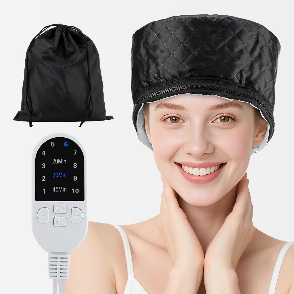 Bonnet Vapeur Chauffant Hailicare – 9 Températures, 5 Minuteries, Cuir PU, Soin Capillaire Spa Maison