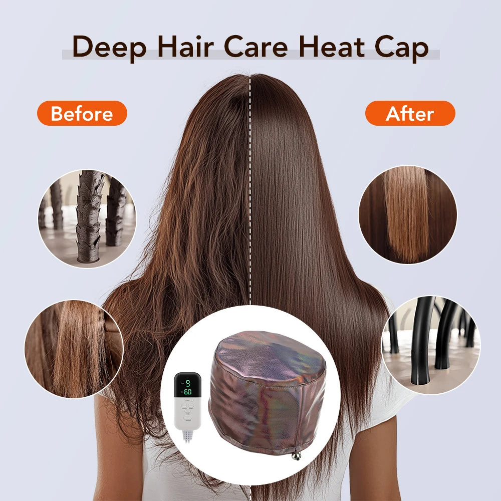 Bonnet Vapeur Chauffant Hailicare – 9 Températures, 5 Minuteries, Cuir PU, Soin Capillaire Spa Maison