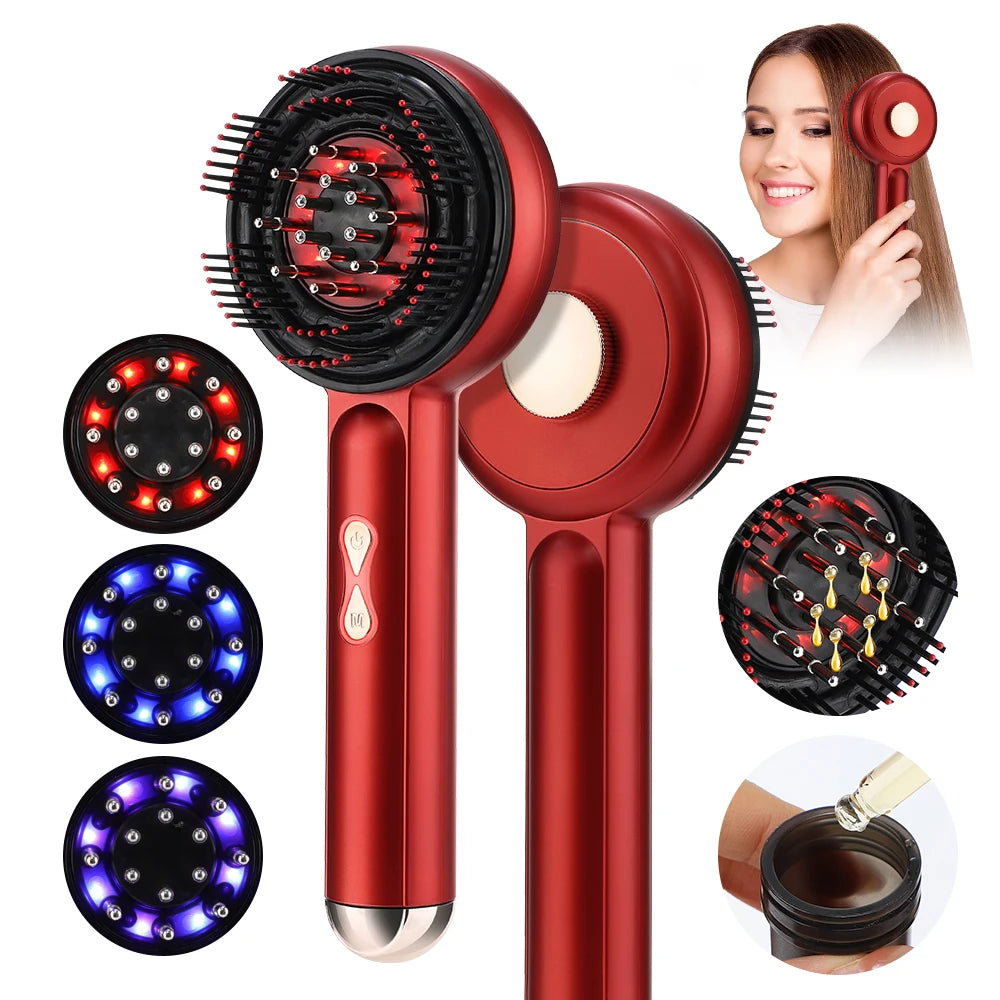 Peigne de Massage électrique, thérapie à la lumière rouge, Vibration, croissance des cheveux, brosse pour cuir chevelu, Anti-perte de cheveux, applicateur d'huile liquide