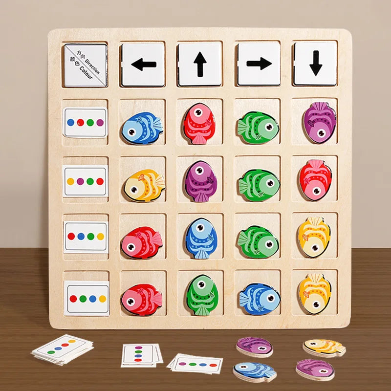 Jeu de Plateau Éducatif Montessori en Bois – Logique, Couleurs & Directions