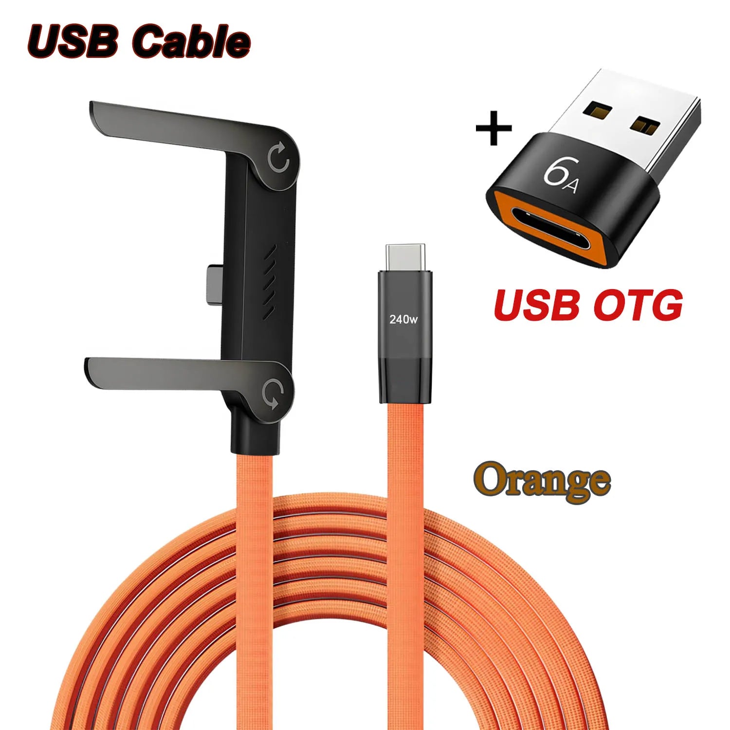 Câble USB-C 240W 2-en-1 avec Support Pliable – Charge Rapide, OTG, Type-C vers Type-C