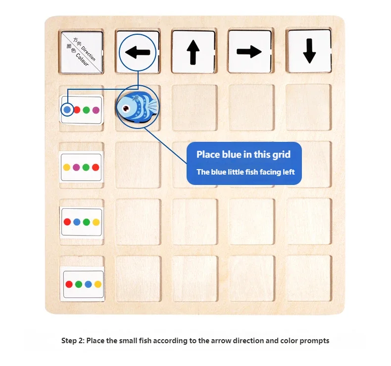Jeu de Plateau Éducatif Montessori en Bois – Logique, Couleurs & Directions