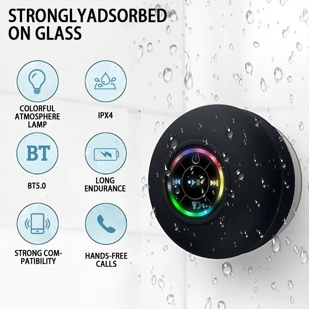 Enceinte Bluetooth Portable Sans Fil – Lumière LED, Étanche IPX4, Ventouse, Son Stéréo