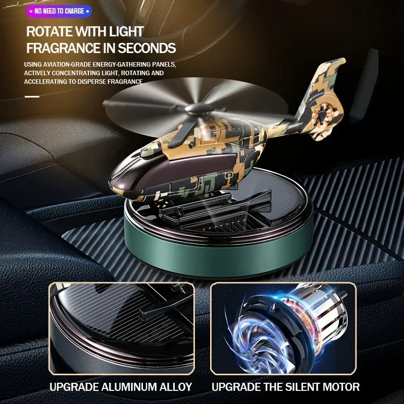 Désodorisant Solaire Rotatif pour Voiture – Diffuseur d'Huile Essentielle Hélicoptère Camouflage