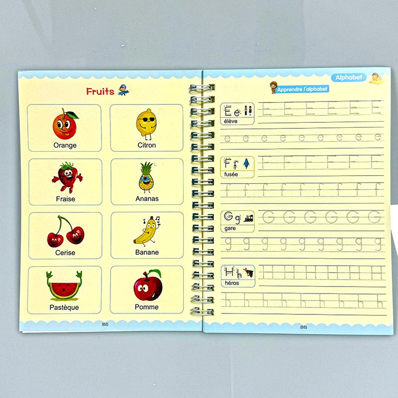 Cahier Magique d'Écriture Française avec Stylo – Ardoise Réutilisable Enfants 3-8 ans