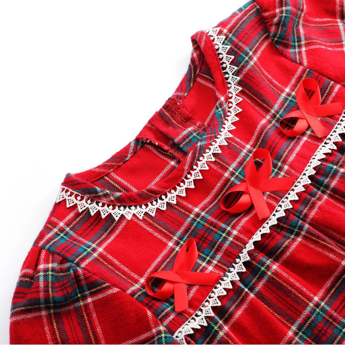 Flanelle Noël Famille Tenues Assortis Garçons Et Filles Pyjamas À Volants Blanc Dentelle Rouge À Manches Longues Bébé Bouton Enfants Pyjamas Ensembles
