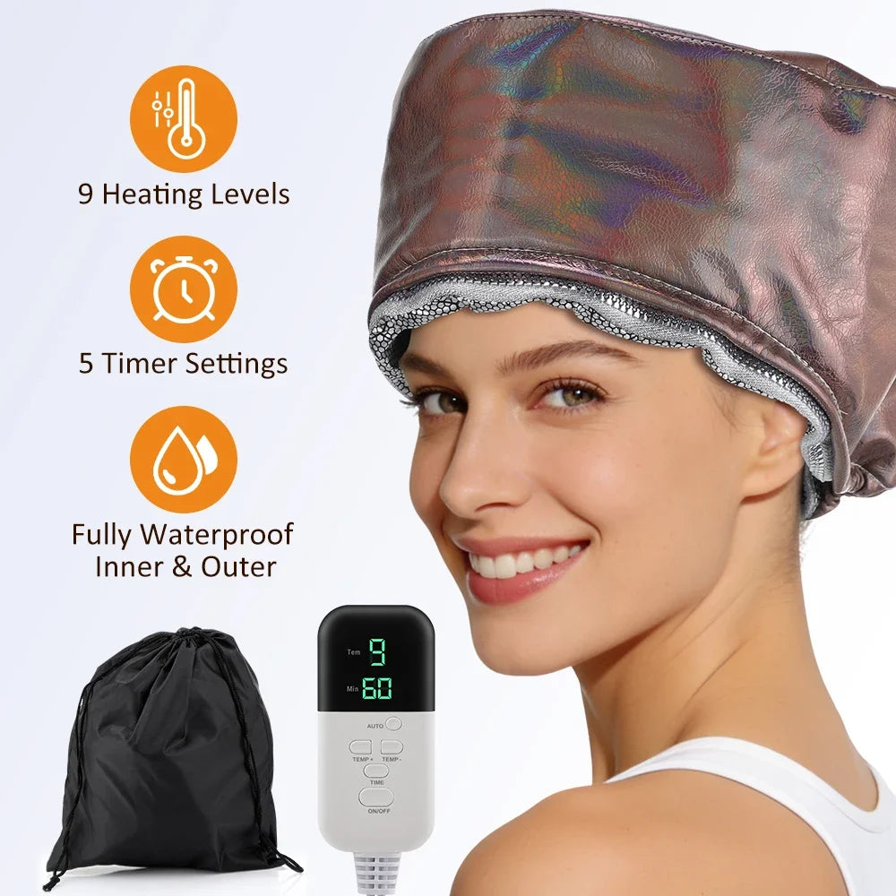 Bonnet Vapeur Chauffant Hailicare – 9 Températures, 5 Minuteries, Cuir PU, Soin Capillaire Spa Maison