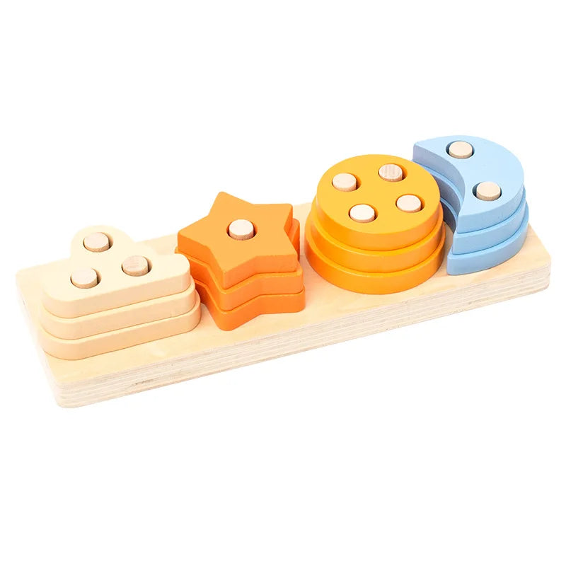 Blocs de Construction Montessori en Bois – Couleurs, Formes & Puzzle Éducatif