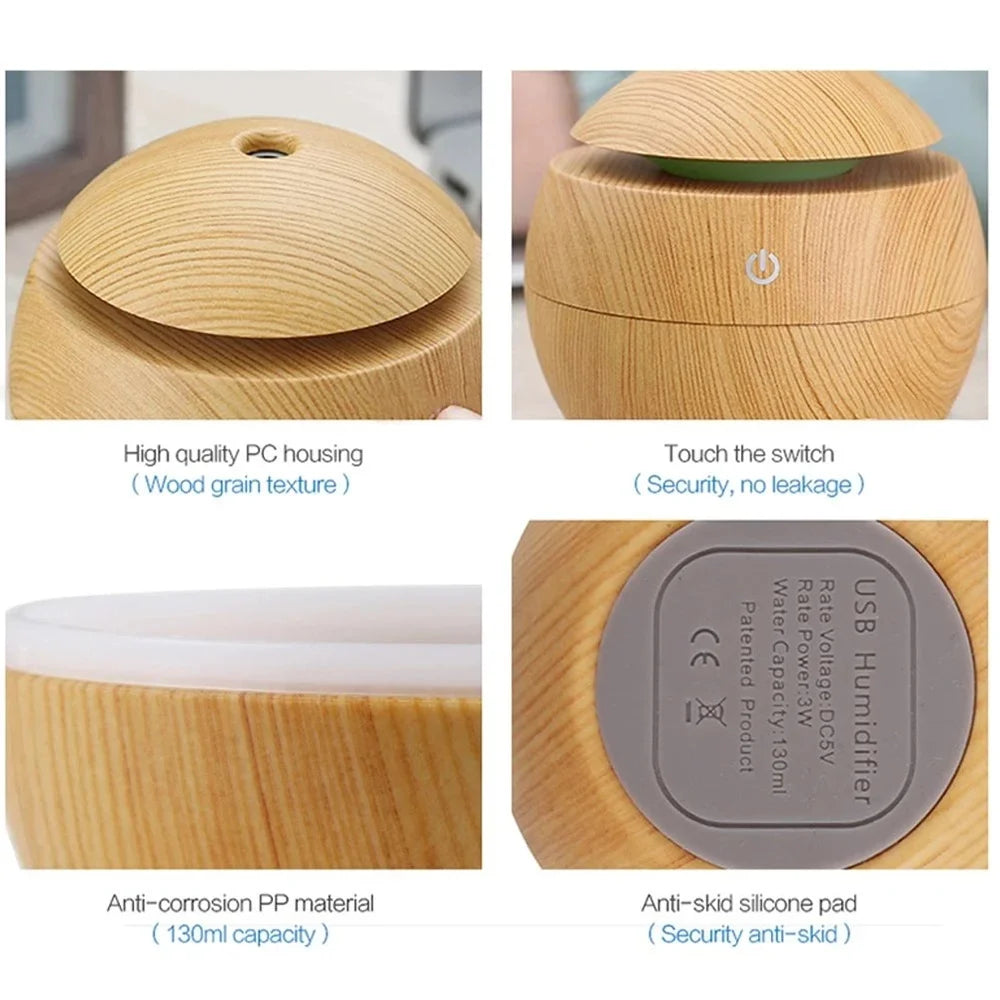 Humidificateur électrique diffuseur d'arôme d'air bois humidificateur d'air à ultrasons huile essentielle aromathérapie fabricant de brume fraîche pour chambre à coucher