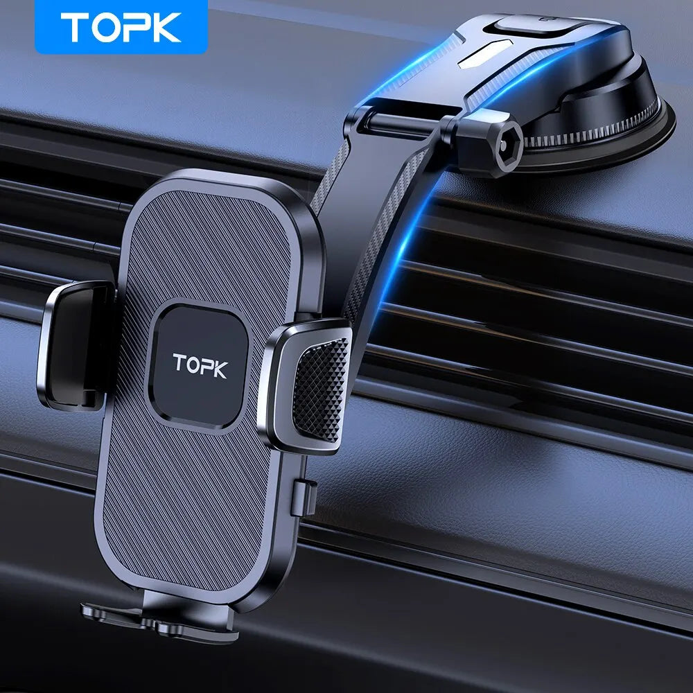 Support téléphone voiture TOPK – Fixation par gravité, pare-brise, tableau de bord et grille d'aération