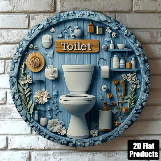 Panneau Décoratif Vintage en Métal – Message Humoristique Salle de Bain, Rond 20x20 cm | Déco Maison, Bar, Café