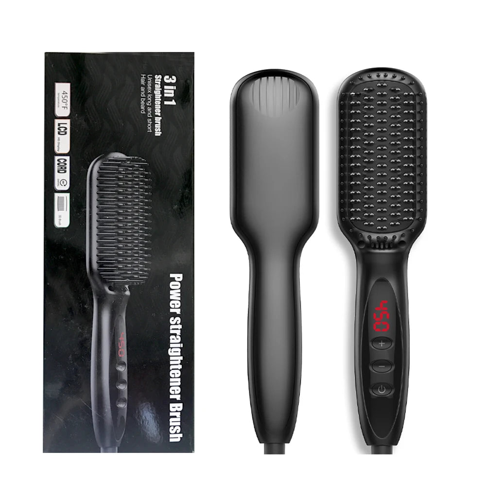 Brosse lissante électrique chauffante pour cheveux et barbe, en céramique anti-brûlure
