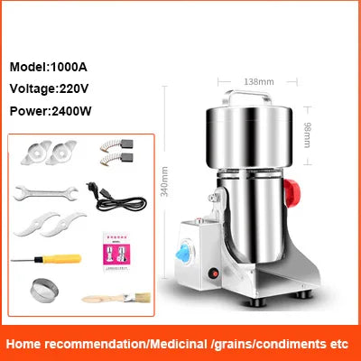 Moulin à Farine Électrique BEIJAMEI – Broyeur de Céréales, Épices & Café | 1800W, 50-300 Mesh