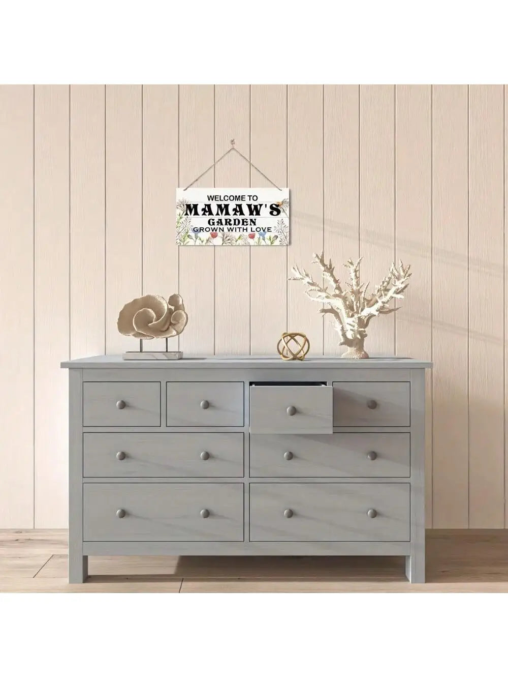 Panneau de décoration murale de cuisine en bois rustique – Plaque suspendue «This Kitchen Offers Food Love Joy » avec cuisine et illustration florale